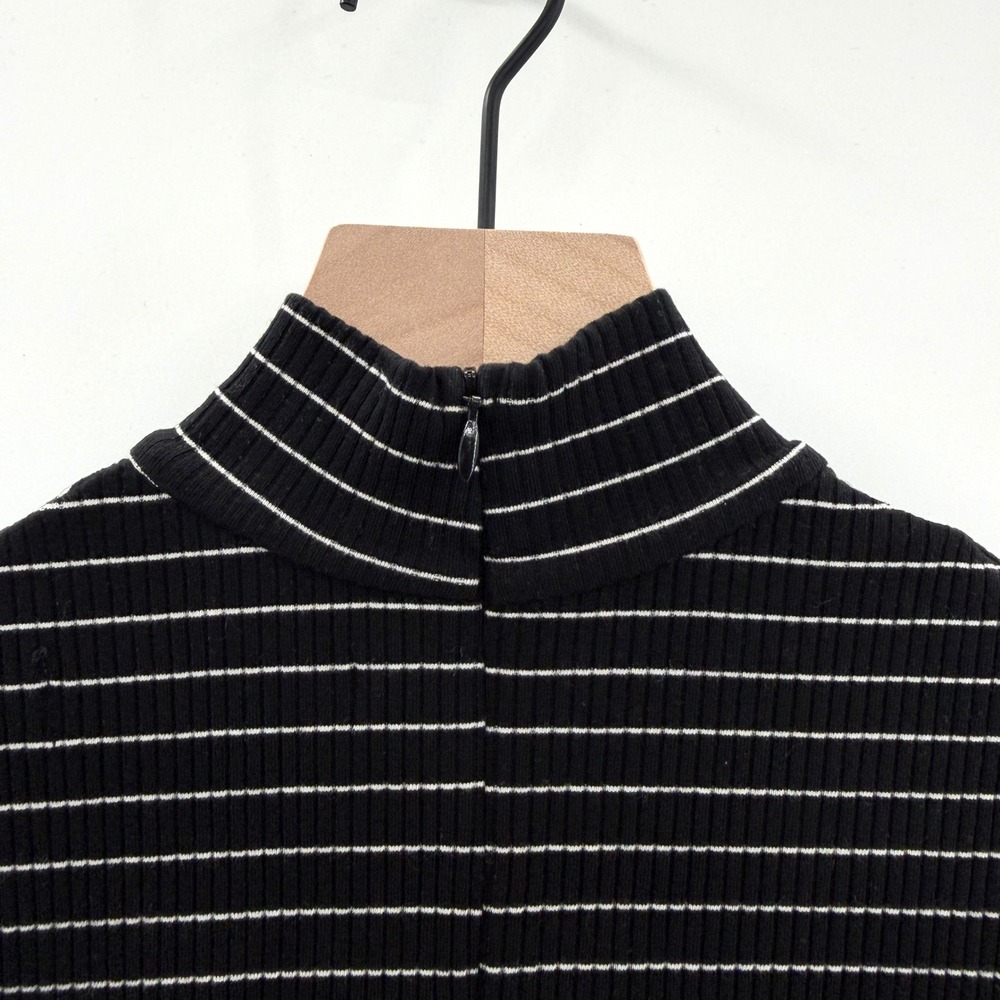 Reformation Bobbie Ribbed Knit‎ Sleeveless Mock Neck Dress in Black Stripe Small - Picture 6 of 10